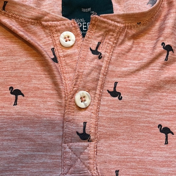 Bruno Milano Pastel Salmon short sleeve henley, Flamingo print - Picture 4 of 9